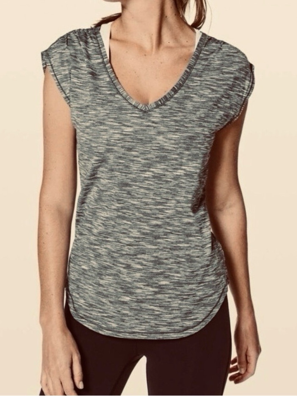 Lululemon Space Dye Short Sleeve Tee in Dark Slate Gathered shoulder seam, 8
